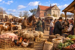 Historyczny targ wiejski przed kościołem