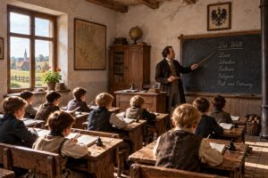 Pruska klasa z nauczycielem przy tablicy